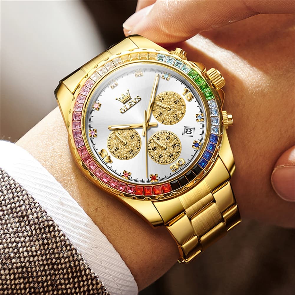 OLEVS 2939 Rainbow Bezel Chronograph Quartz Watch for Men