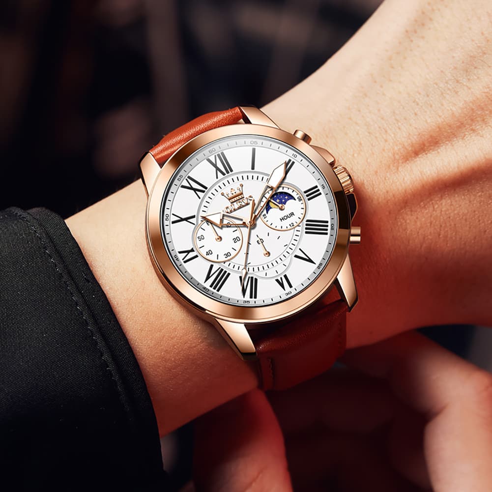 OLEVS 3632 Large Dial Multifunction Quartz Watch for Men
