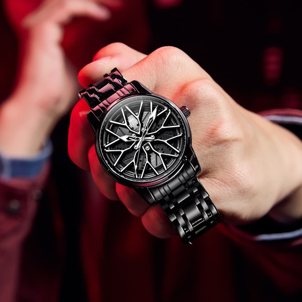 OLEVS 3701 Racing Wheel Openwork Sport Mens Quartz Watch