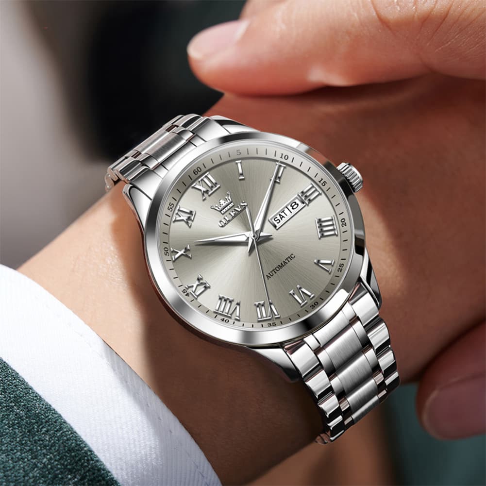 OLEVS 7075 Roman Numeral Dual Calendar Automatic Watch For Men