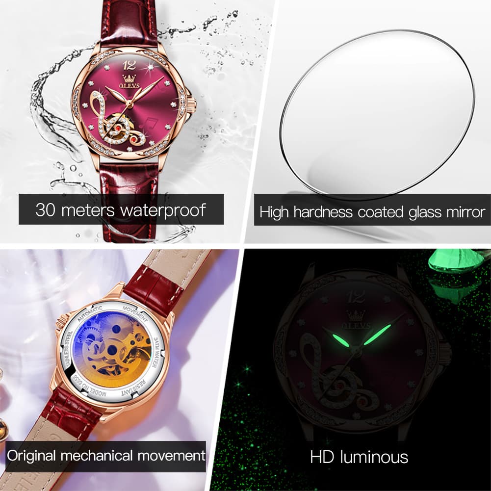 OLEVS 6656 Ceramic Mechanical Musical Note Watch for Women