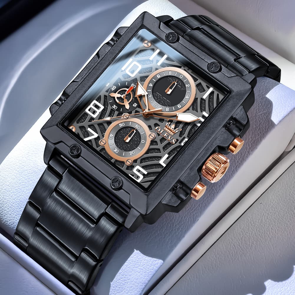 OLEVS 2958 Square Skeleton Chronograph Watch for Men