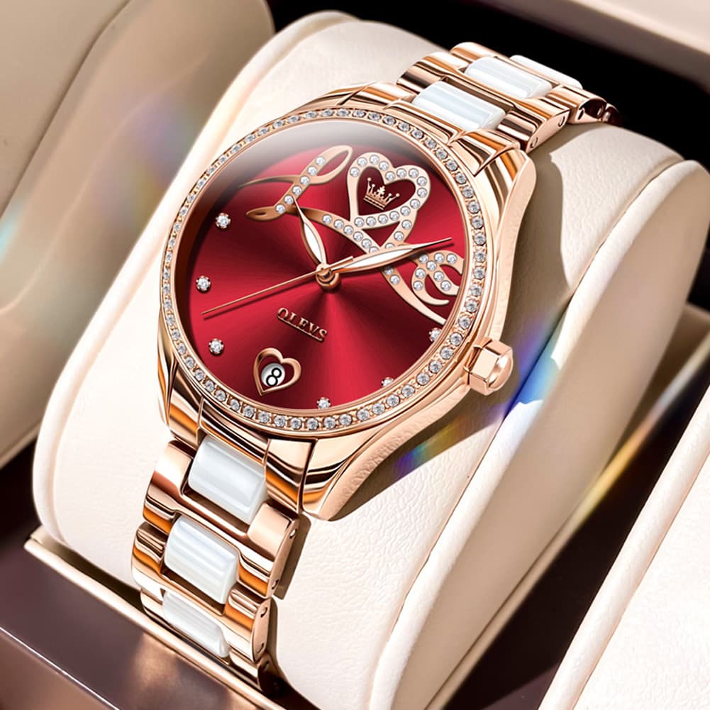 OLEVS 6686 Romantic Love Dial Ceramic Mechanical Watch for Women