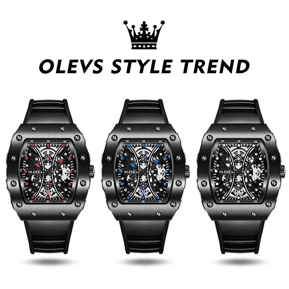OLEVS 3602 Tonneau Skeleton Quartz Watch for Men