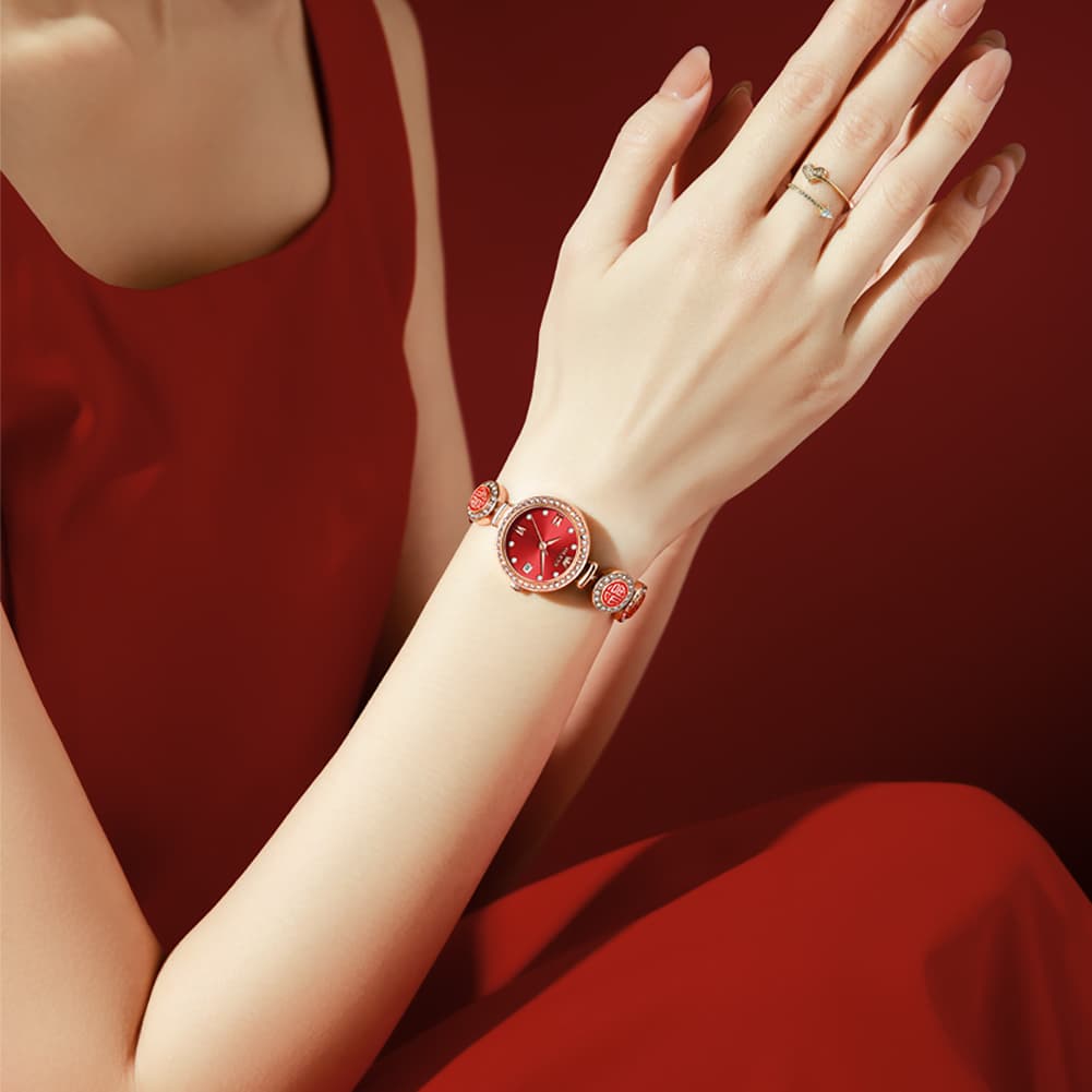 OLEVS Women Lucky Charm Watch Petite Diamond Bracelet Date Quartz 5630