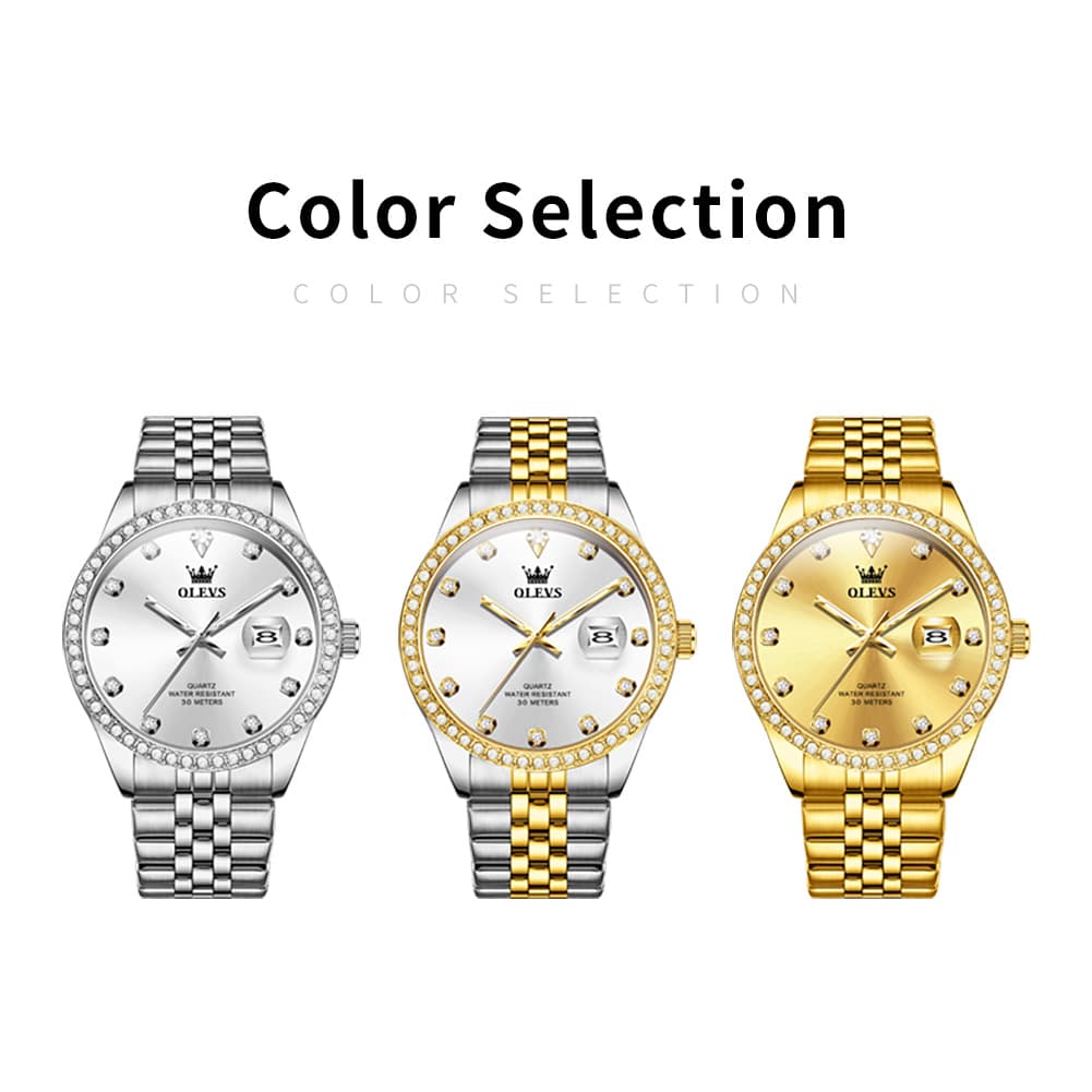 OLEVS 3629 Diamond Bezel Quartz Steel Watch for Men