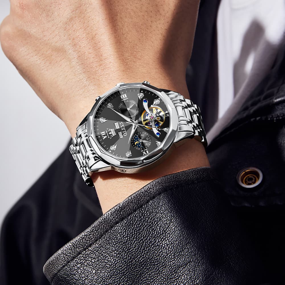 OLEVS 6621 3D Faceted Mirror Mechanical Watch for Men