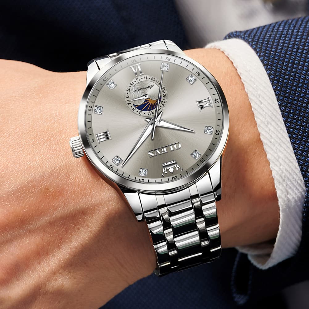 OLEVS 7041 Solid Steel Moon Phase Automatic Watch For Men