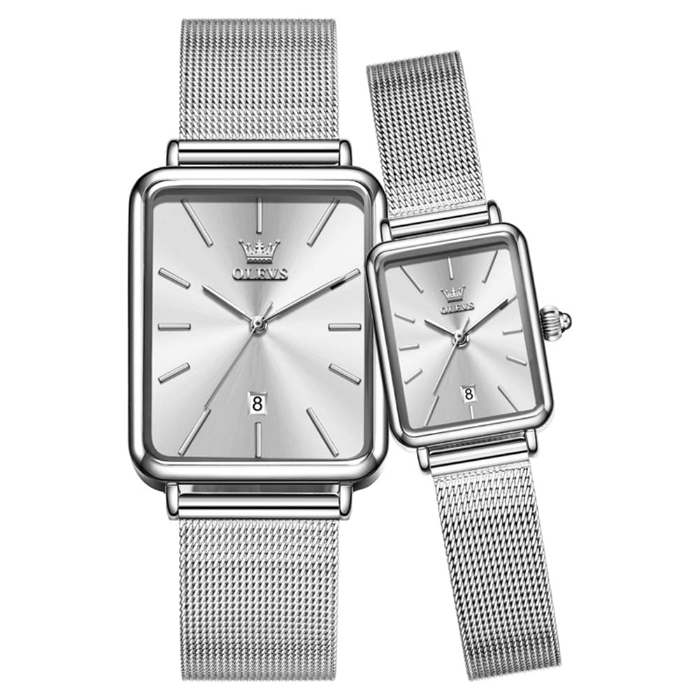 OLEVS 3692 Matching Couples Watch Set Rectangle Minimalist Mesh