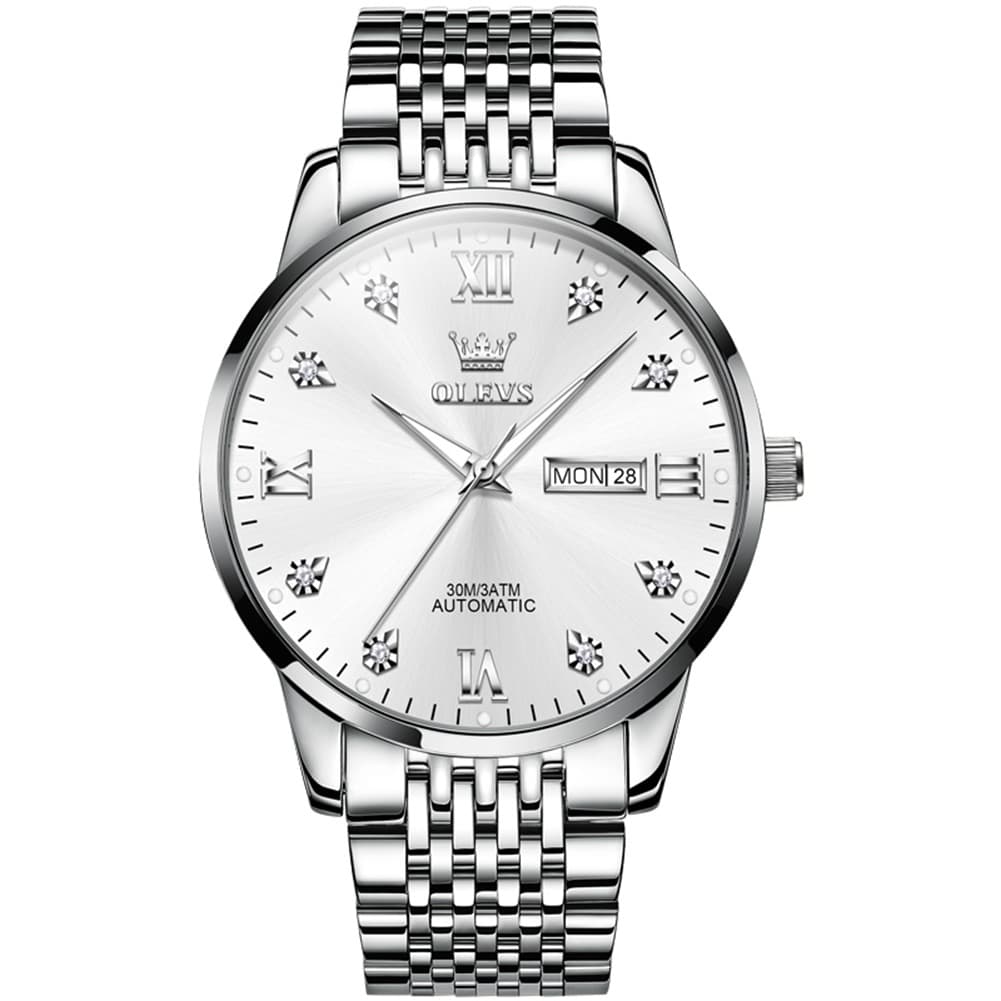OLEVS 6673 Diamond Mechanical Stainless Steel Watch for Men