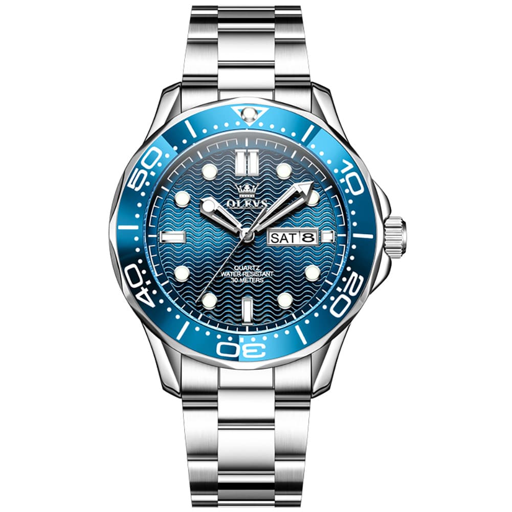 OLEVS 3738 Wave Dial Dive Style Quartz Watch for Men