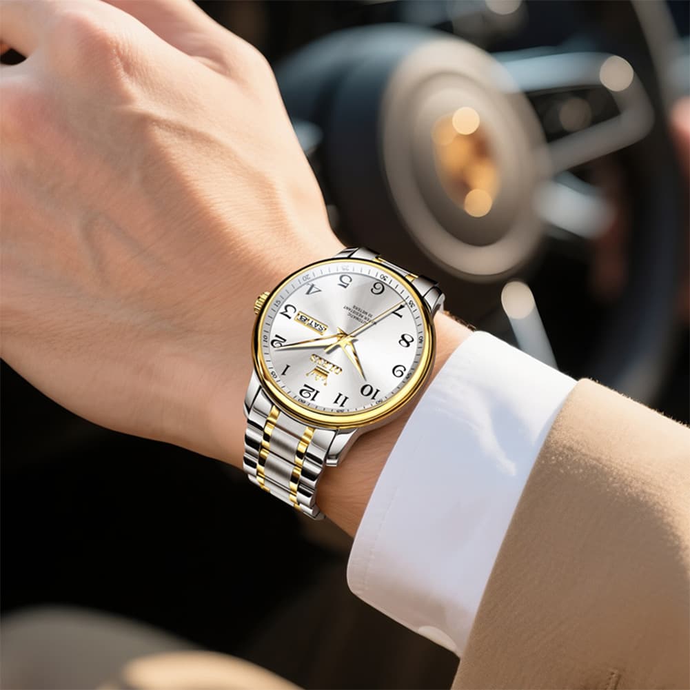 OLEVS 7072 Arabic Numeral Dual Calendar Automatic Watch For Men