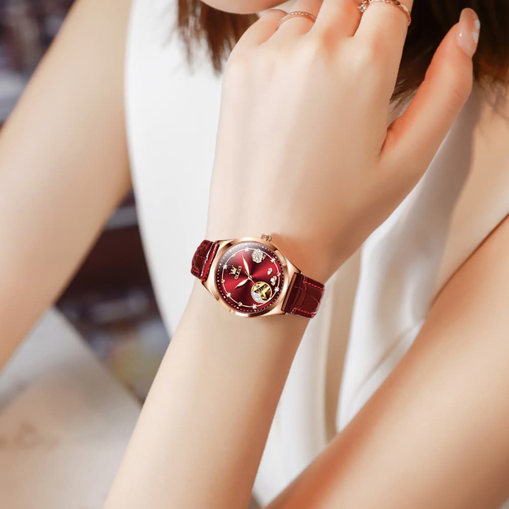 OLEVS 6601 Romantic Open Heart Mechanical Ladies Watch