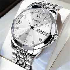 OLEVS 3D Diamond Cut Mirror Automatic Mechanical Watch 9982 Day Date for Men
