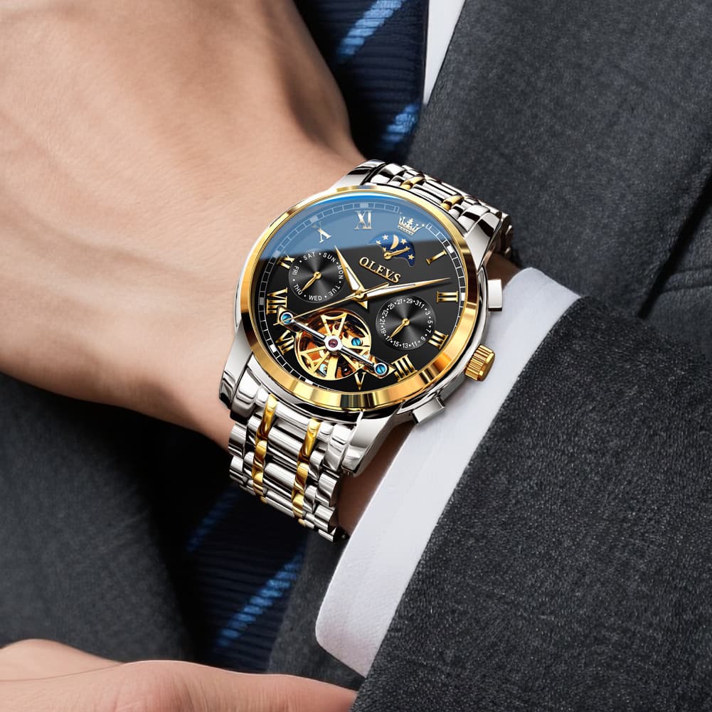 OLEVS 6617 Automatic Mechanical Tourbillon Moon Phase Watch for Men