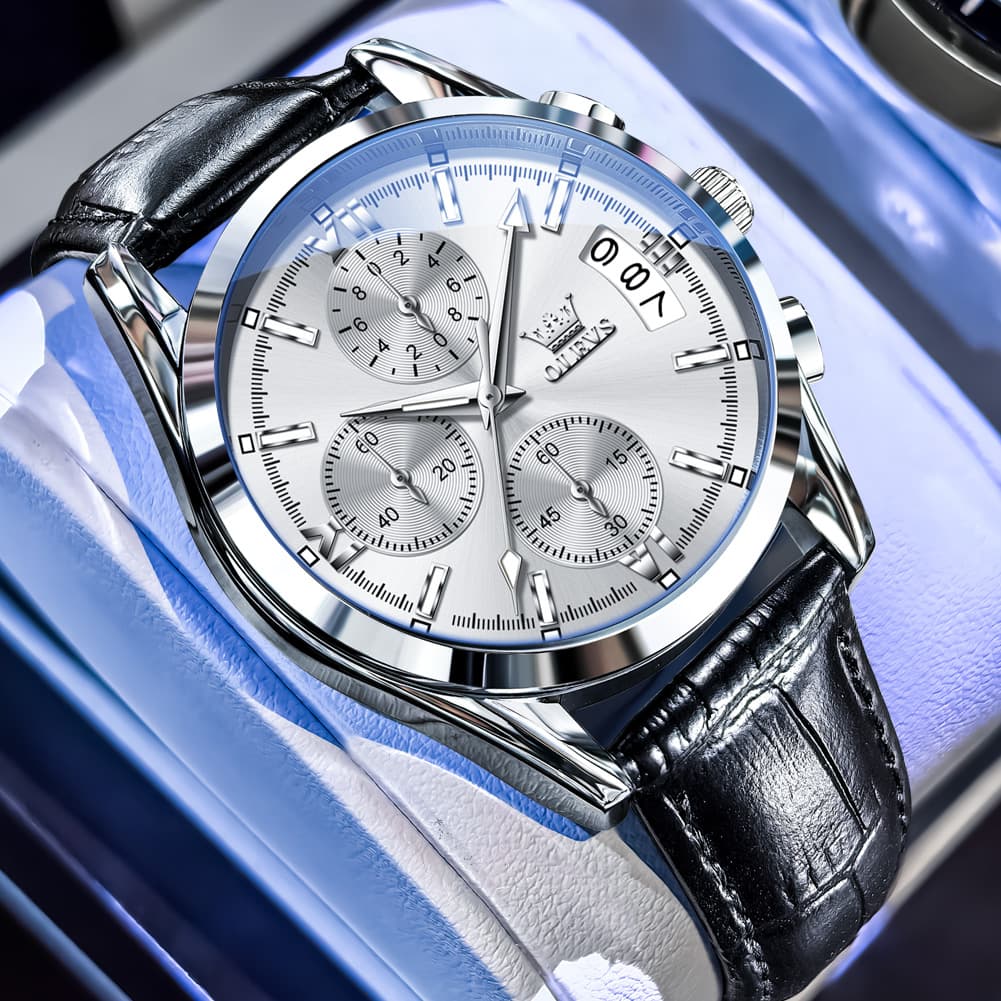 OLEVS 2987 Ultra-Light Leather Chronograph Quartz Watch for Men
