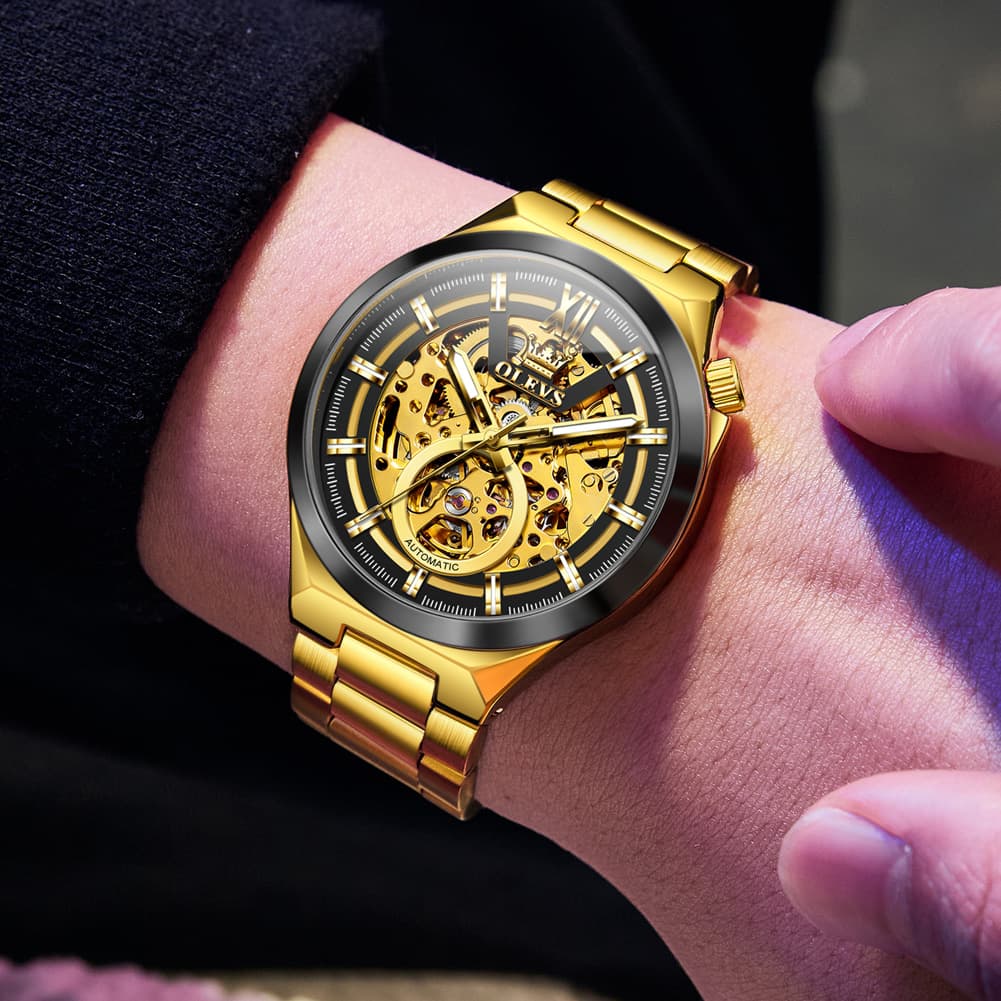 OLEVS 6722 Integrated Geometry Full Skeleton Mechanical Watch For Men