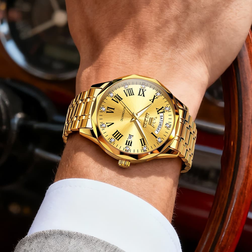 OLEVS 6780 Roman Numerals Day Date Mechanical Watch for Men