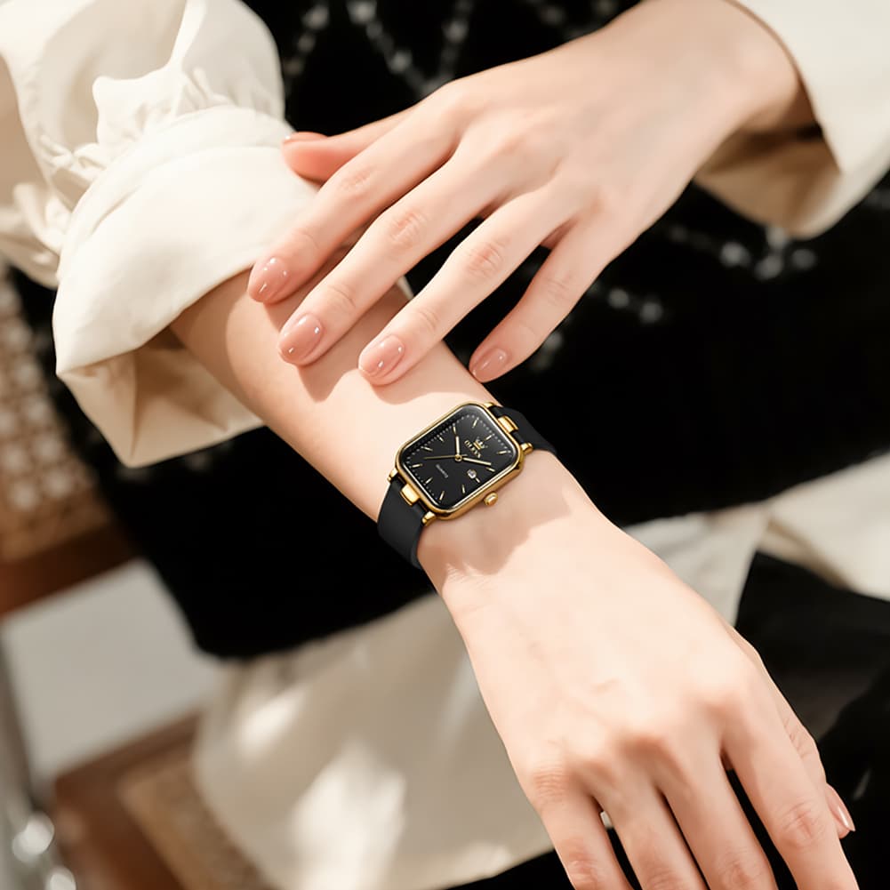 OLEVS 7089 Silicone Strap Watch Retro Square Date Quartz Sport Luxe Timepiece for Women