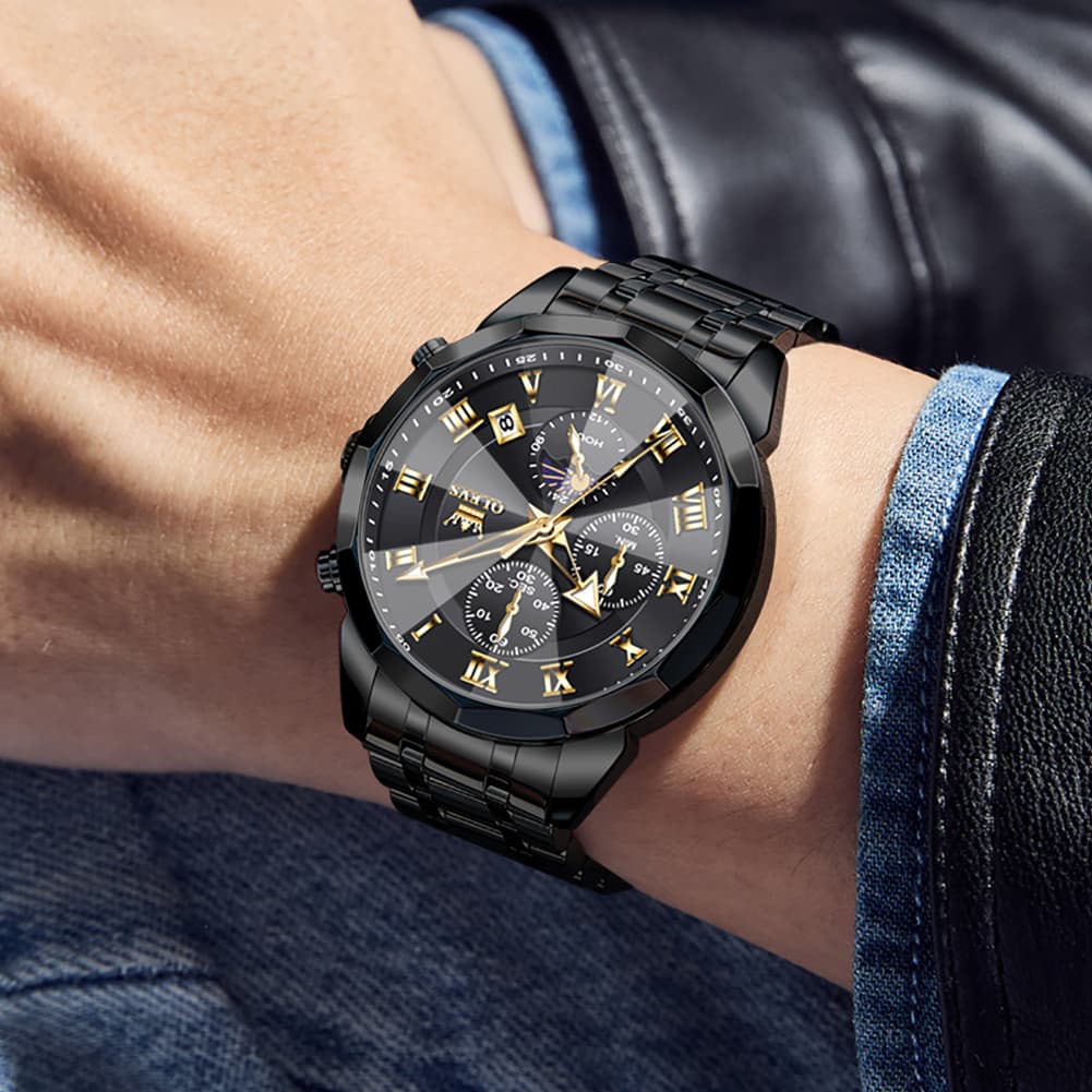 OLEVS 3675 Quartz 3D Rhombic Roman Chronograph Watch For Men