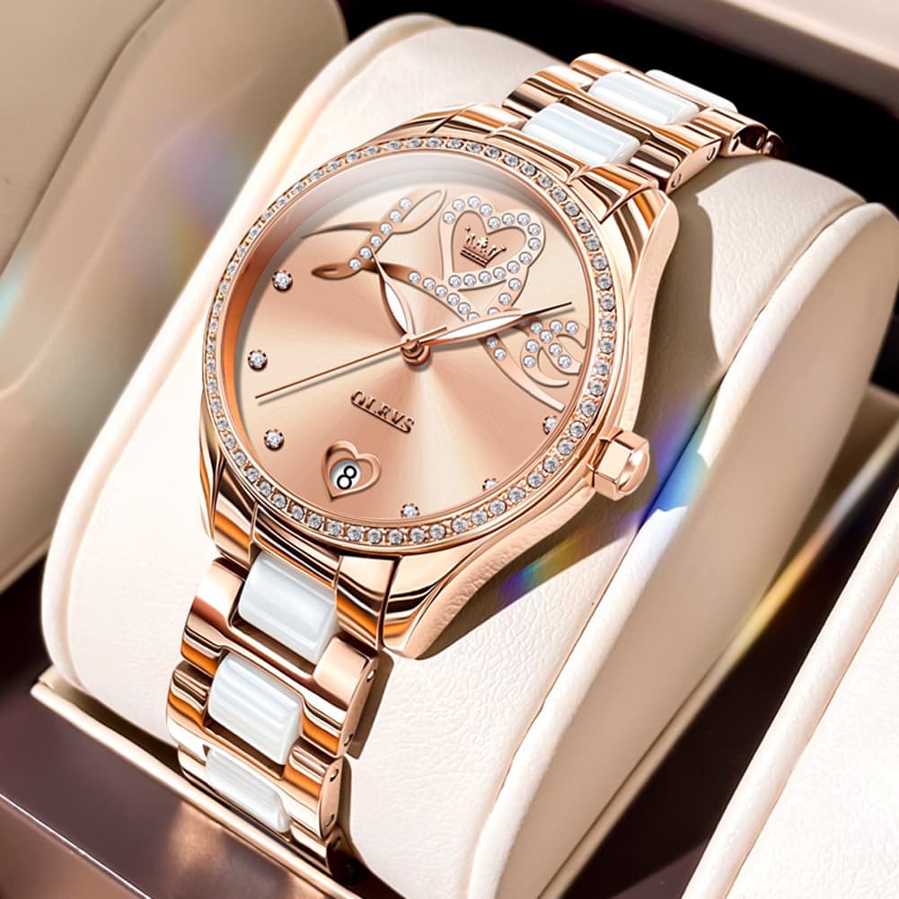 OLEVS 6686 Romantic Love Dial Ceramic Mechanical Watch for Women