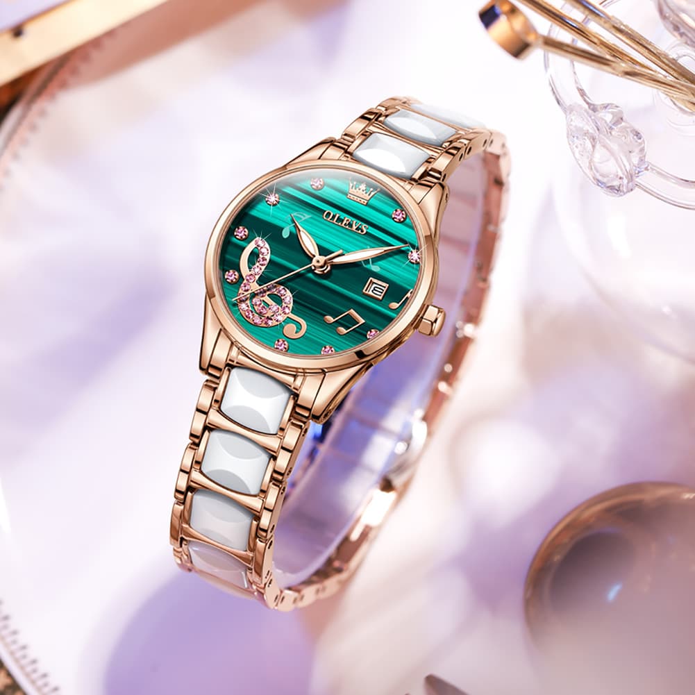OLEVS 3605 Ceramic Musical Note Quartz Watch for Women