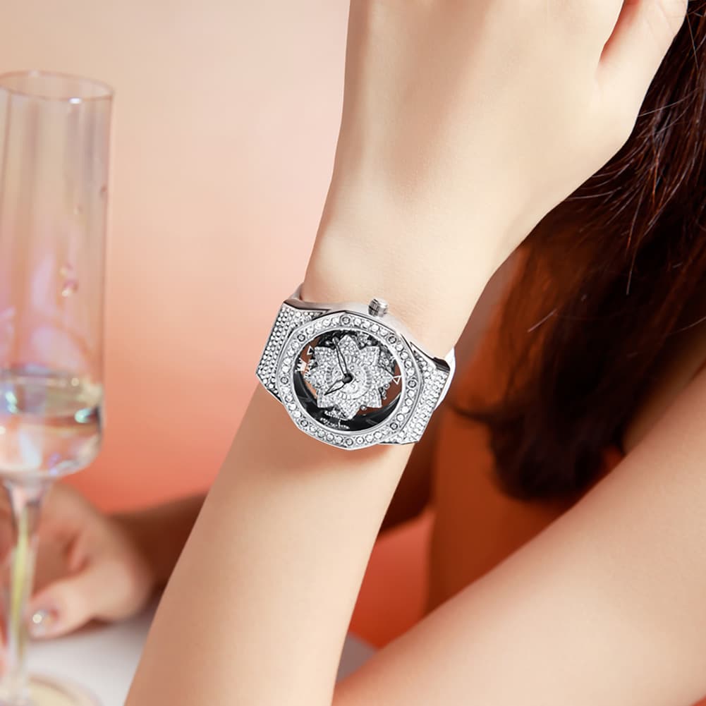OLEVS 9996 Rotatable Diamond Bezel Leather Watch for Women
