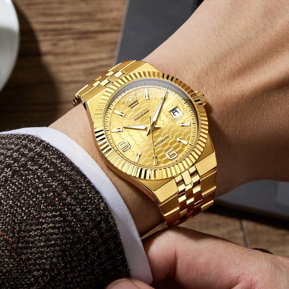 OLEVS 7105 Fluted Bezel Automatic Mechanical Luxury Dress Watch for Men