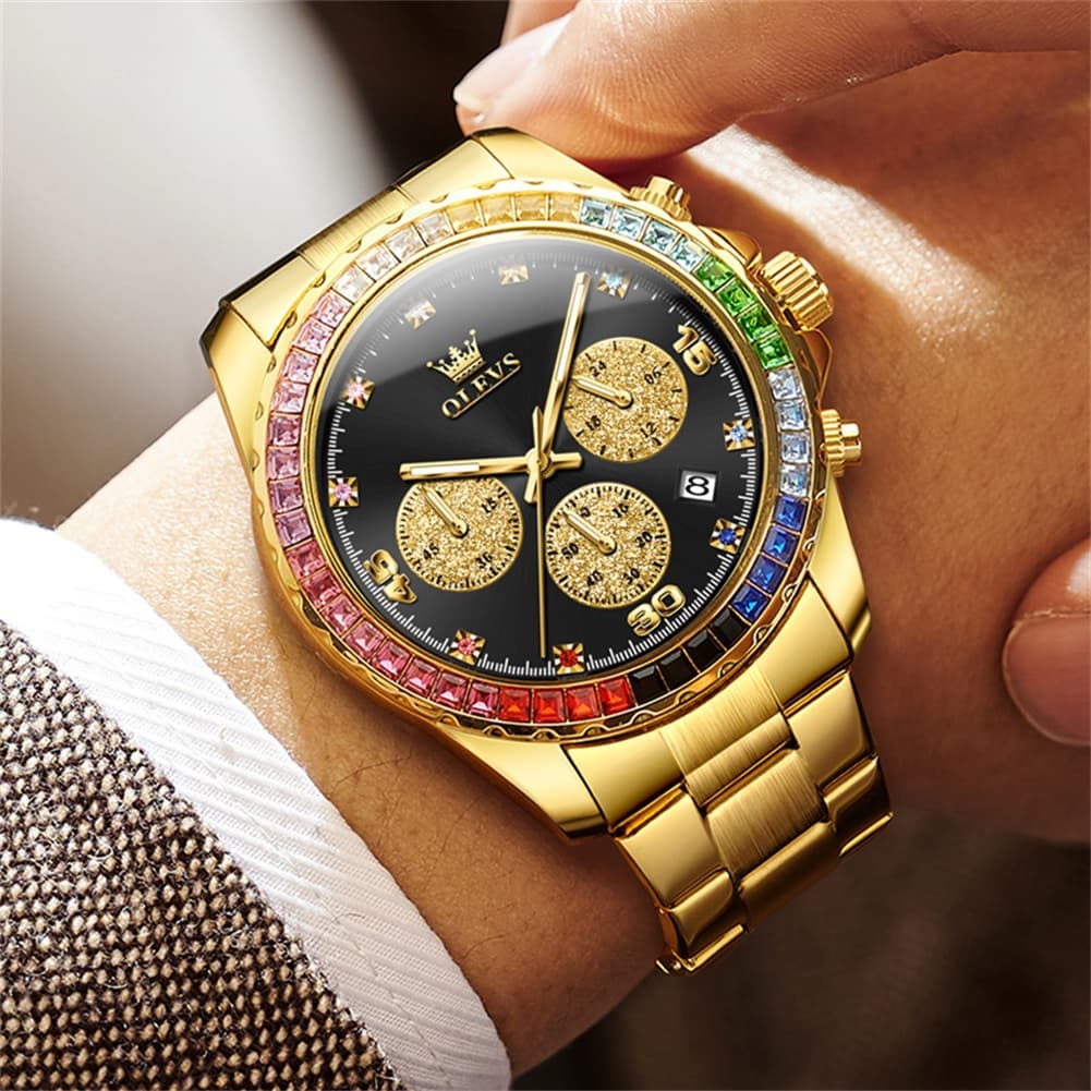 OLEVS 2939 Rainbow Bezel Chronograph Quartz Watch for Men