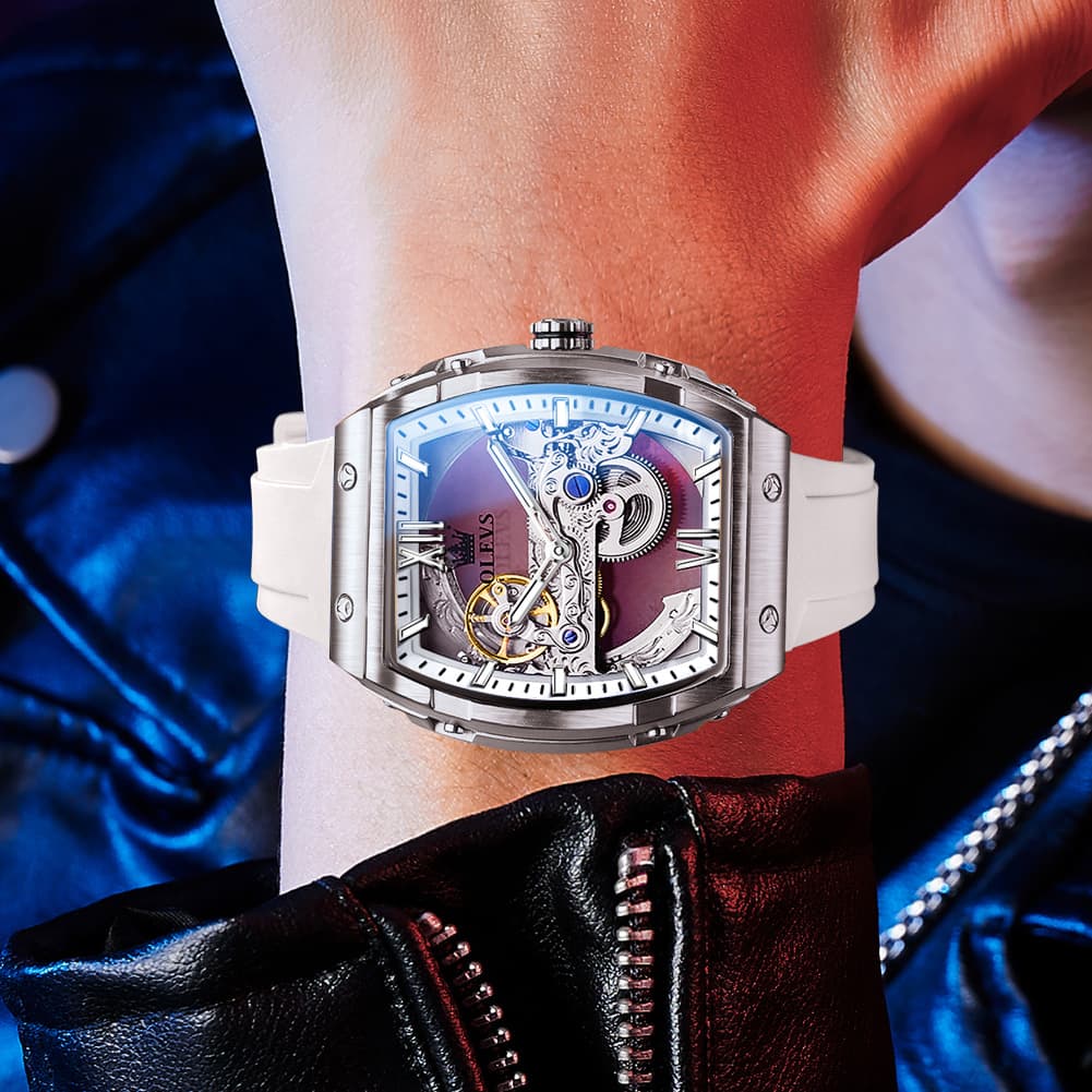 OLEVS 6779 Tonneau Skeleton Mechanical Watch for Men