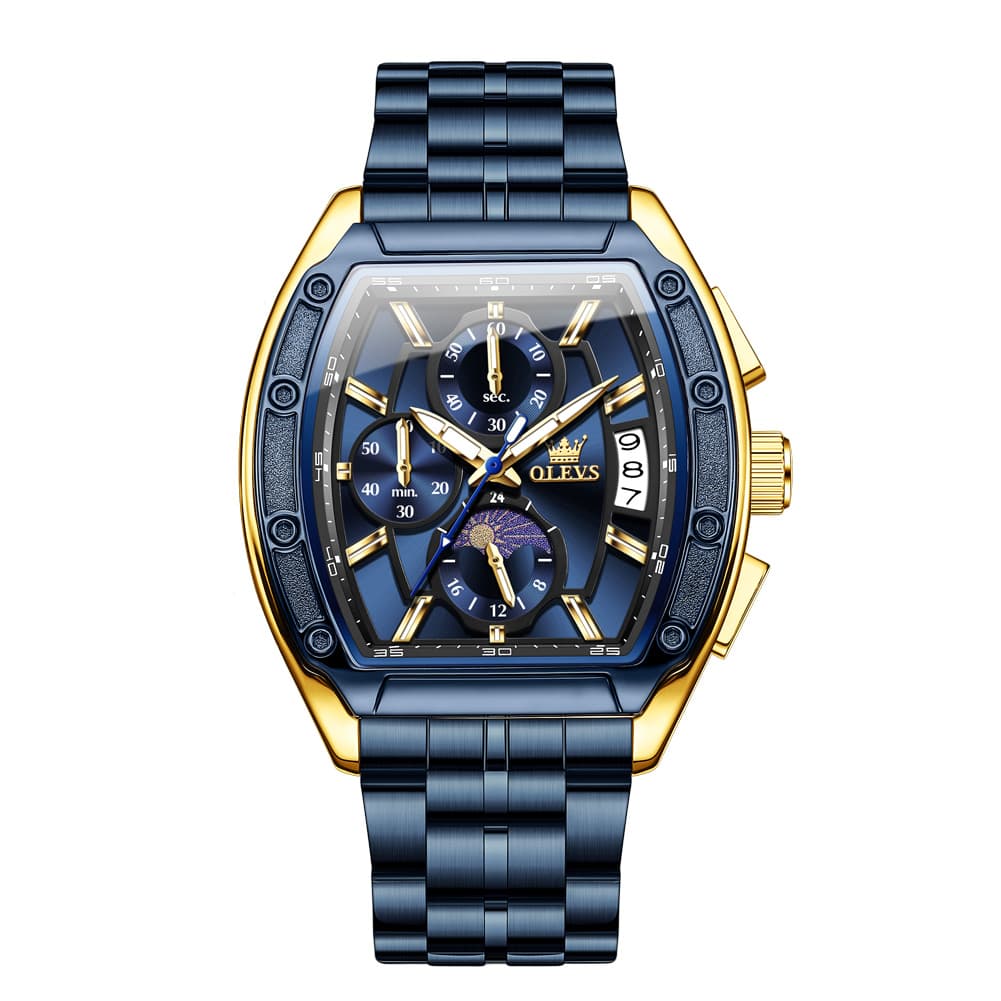 OLEVS 3661 Tonneau Barrel Chronograph Moon Phase Tactical Watch For Men