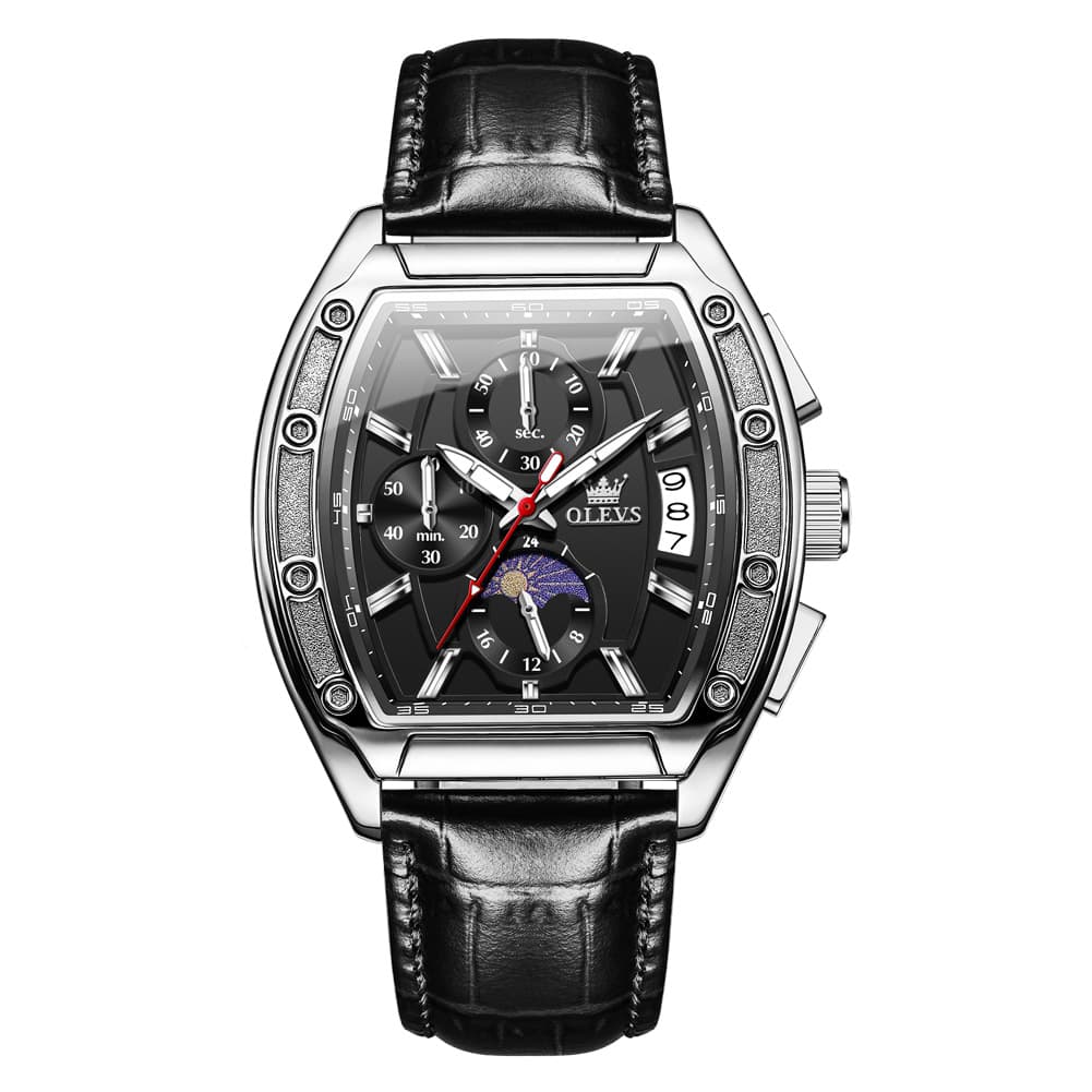 OLEVS 3661 Tonneau Barrel Chronograph Moon Phase Tactical Watch For Men