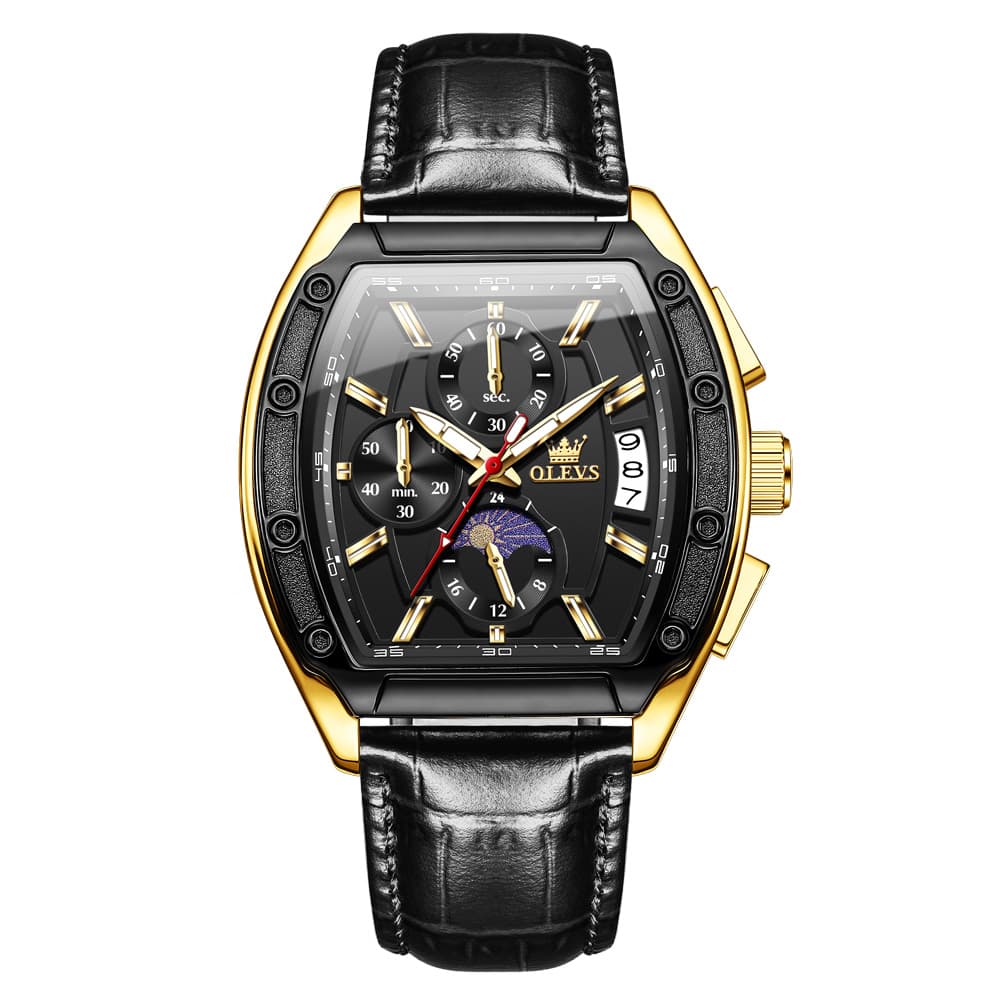 OLEVS 3661 Tonneau Barrel Chronograph Moon Phase Tactical Watch For Men
