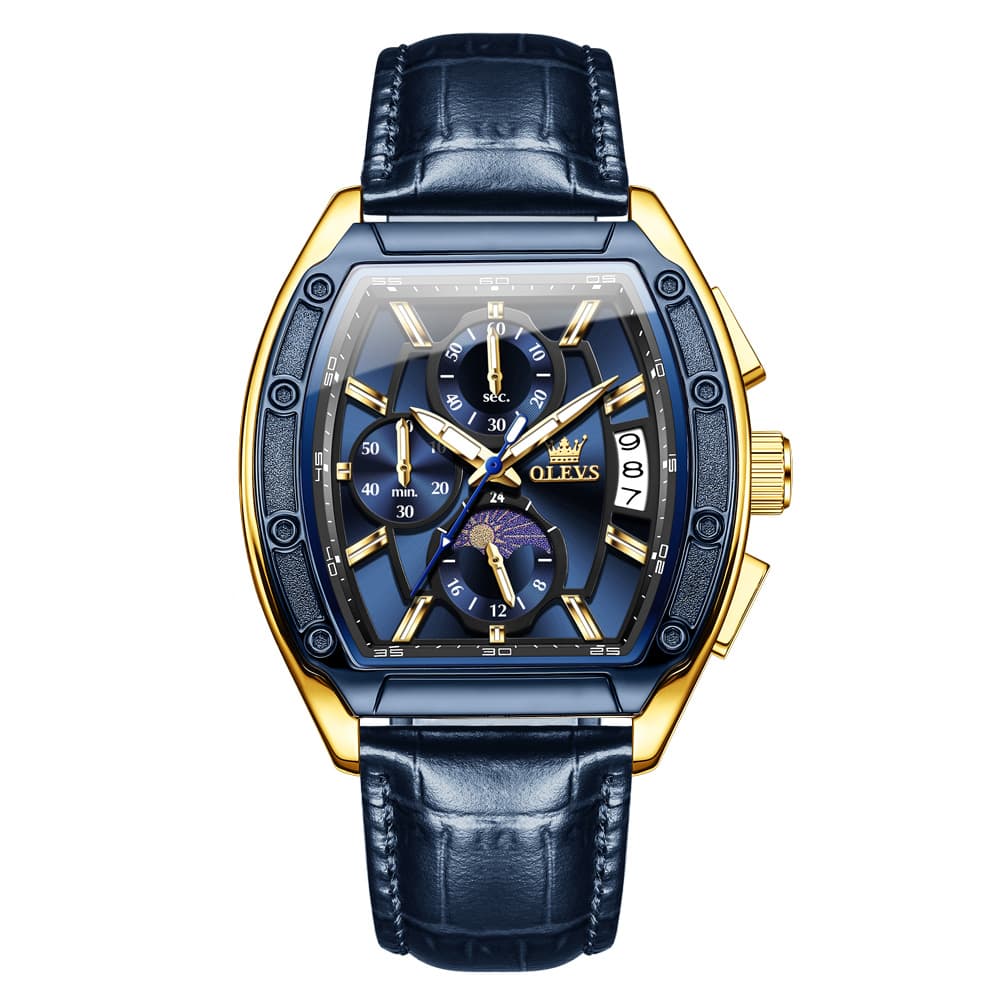 OLEVS 3661 Tonneau Barrel Chronograph Moon Phase Tactical Watch For Men