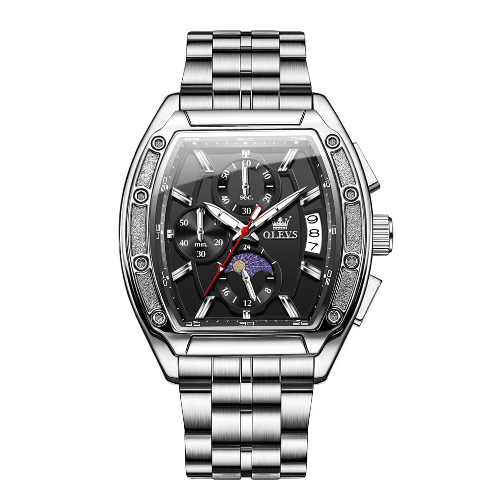 OLEVS 3661 Tonneau Barrel Chronograph Moon Phase Tactical Watch For Men