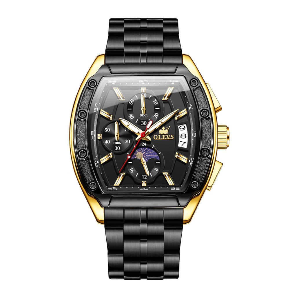 OLEVS 3661 Tonneau Barrel Chronograph Moon Phase Tactical Watch For Men