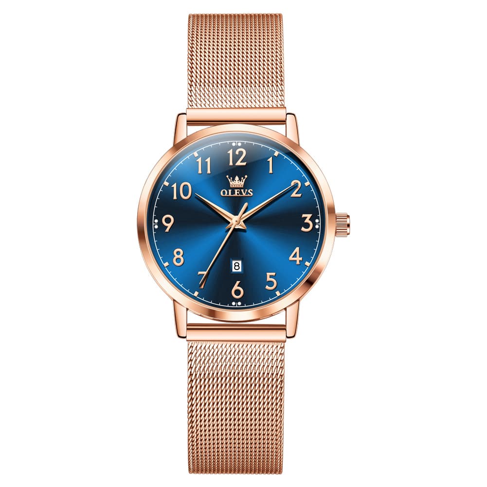 OLEVS 5653 Ultra Thin Couple Watch Milanese Mesh and Leather Strap Date Timepiece for Men and Women