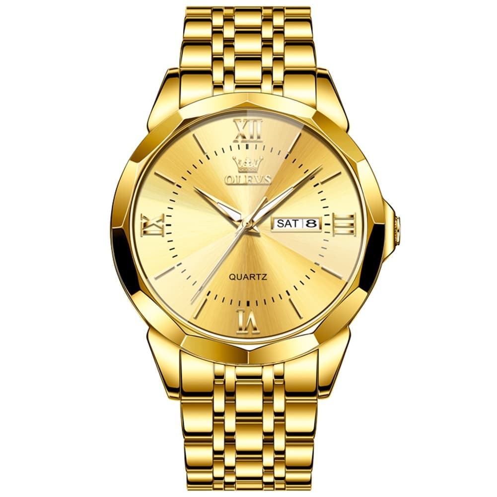 OLEVS 9989 Diamond Cut Glass Couple Dress Watch for Men and Women