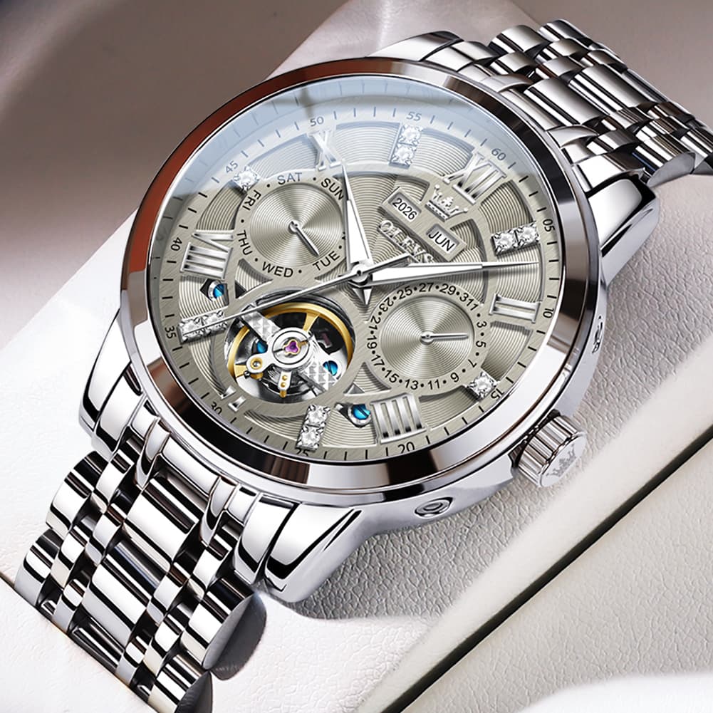 OLEVS 6701 Skeleton Automatic Mechanical Stainless Steel Watch For Men