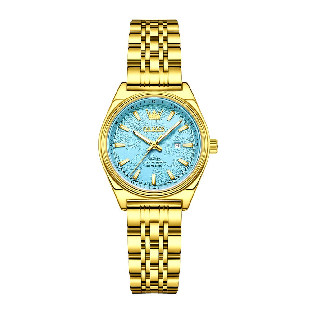 OLEVS 3703 Elegant Textured Dial Stainless Steel Womens Watch
