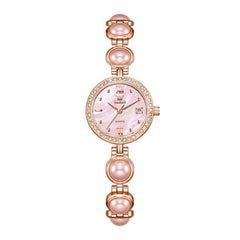 OLEVS 5669 Pearl Bracelet Watch Zircon Bezel Quartz Jewelry Timepiece for Women