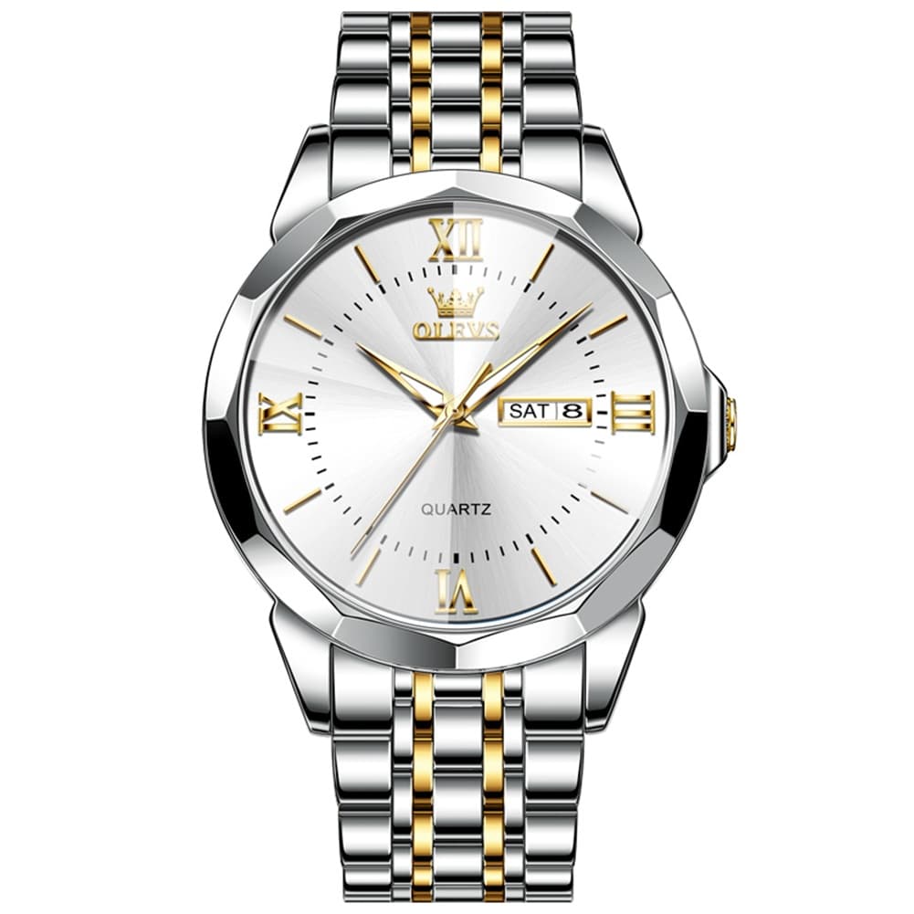 OLEVS 9989 Diamond Cut Glass Couple Dress Watch for Men and Women