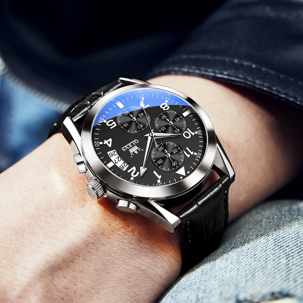 OLEVS 2878 Classic Pilot Chronograph Leather Watch for Men