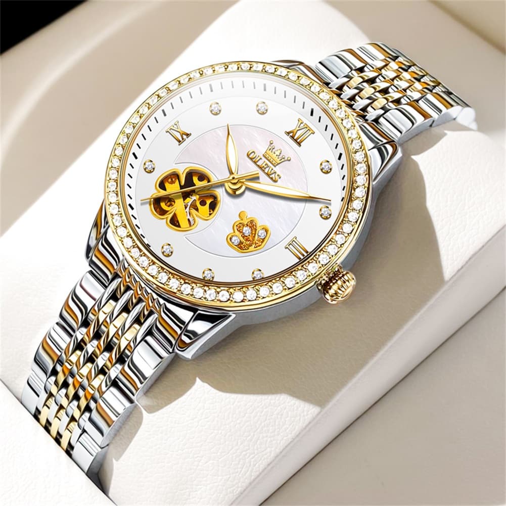 OLEVS 6706 Diamond Flower Skeleton Automatic Mechanical Watch For Women