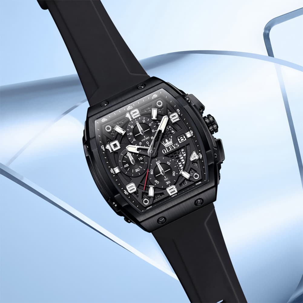 OLEVS 2976 Tonneau Silicone Chronograph Watch for Men