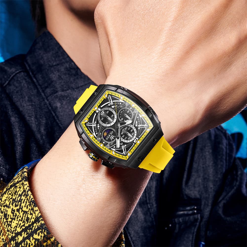 OLEVS 2975 Tonneau Silicone Chronograph Watch for Men