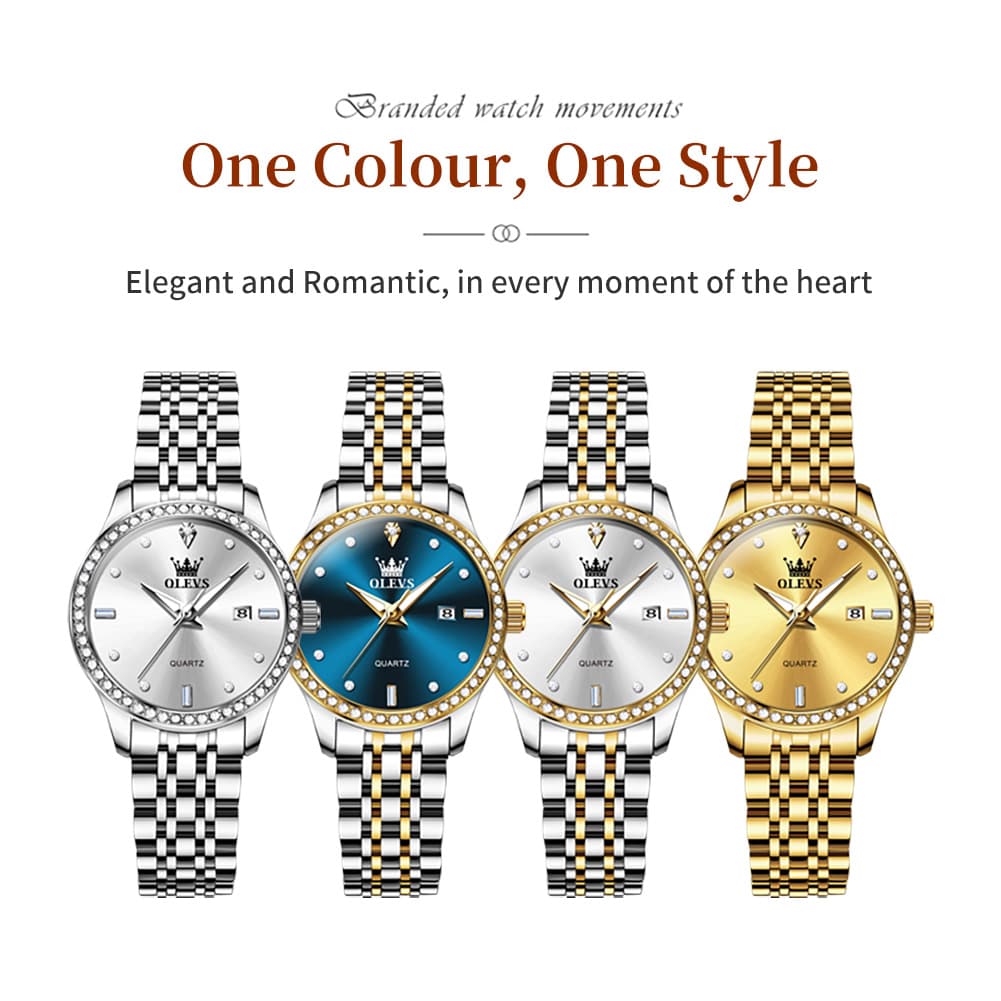 OLEVS 3625 Diamond Bezel Quartz Steel Watch for Women