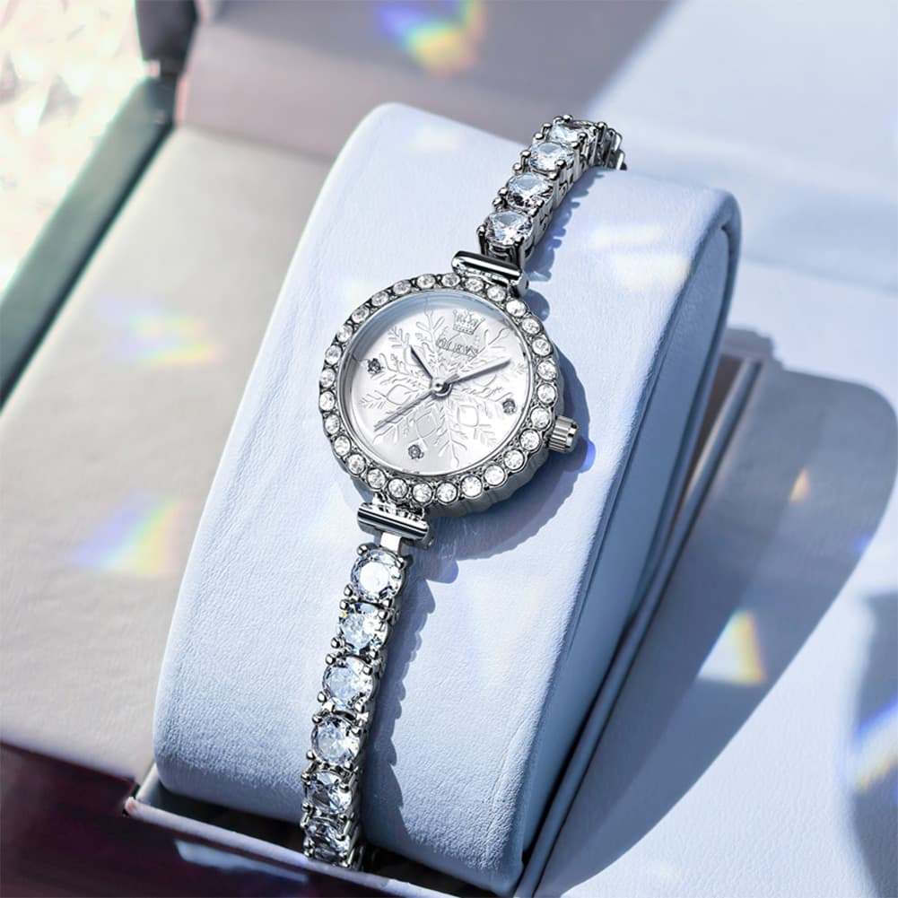 OLEVS 5889 Diamond Tennis Bracelet Watch Dainty 5mm Zircon Bezel Quartz Jewelry Timepiece for Women