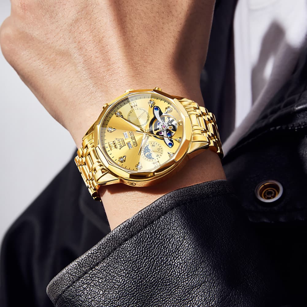 OLEVS 6621 3D Faceted Mirror Mechanical Watch for Men