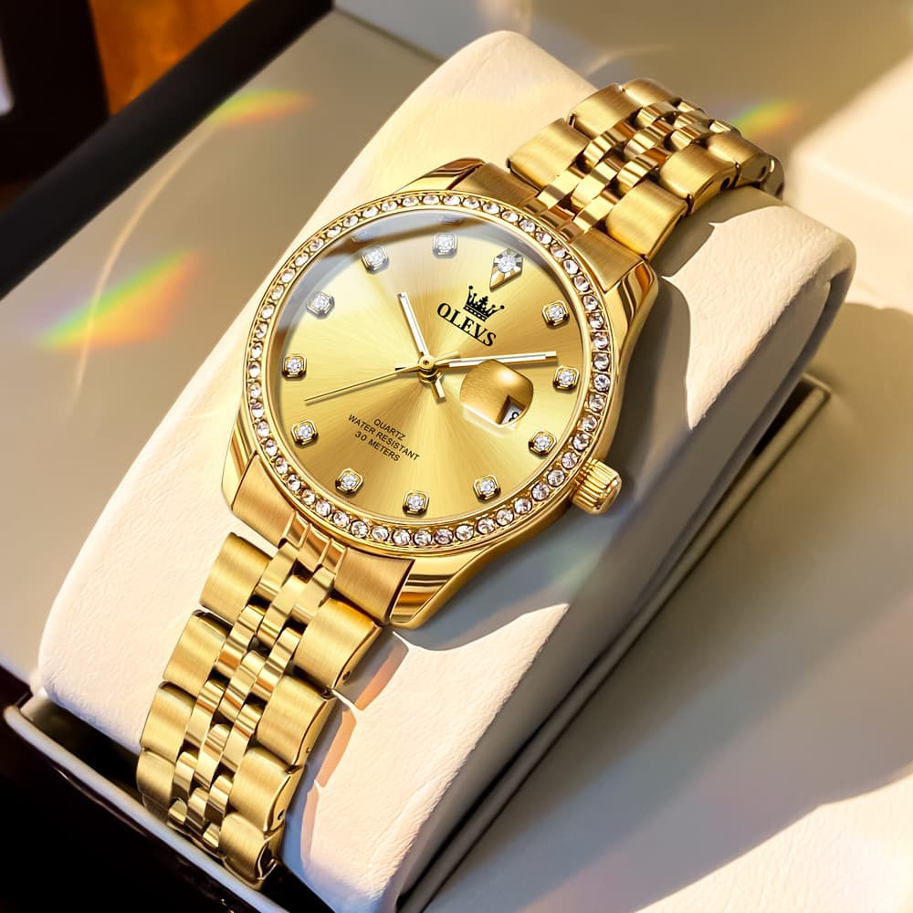 OLEVS 3629NN Diamond Bezel Quartz Steel Watch for Women